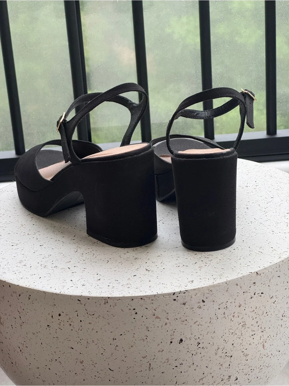 Chinese Laundry Black Platform Block Heel Sandals with Ankle Strap